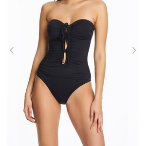 ALL TIED UP BANDEAU TIE FRONT ONE PIECE SWIMSUIT